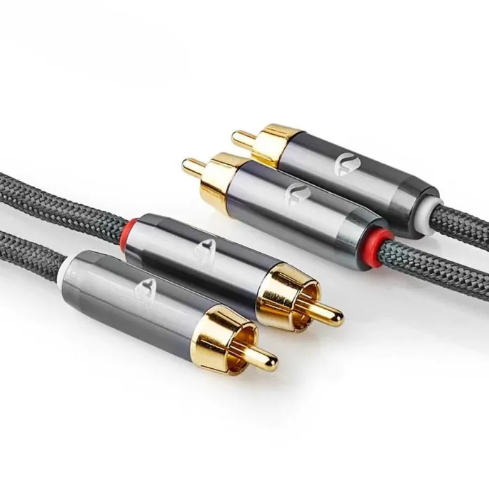2x RCA Erkek - 2x RCA Erkek 1 m Stereo Altın Kaplama Kablo - 2