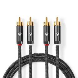 2x RCA Erkek - 2x RCA Erkek 1 m Stereo Altın Kaplama Kablo - Nedis Cable