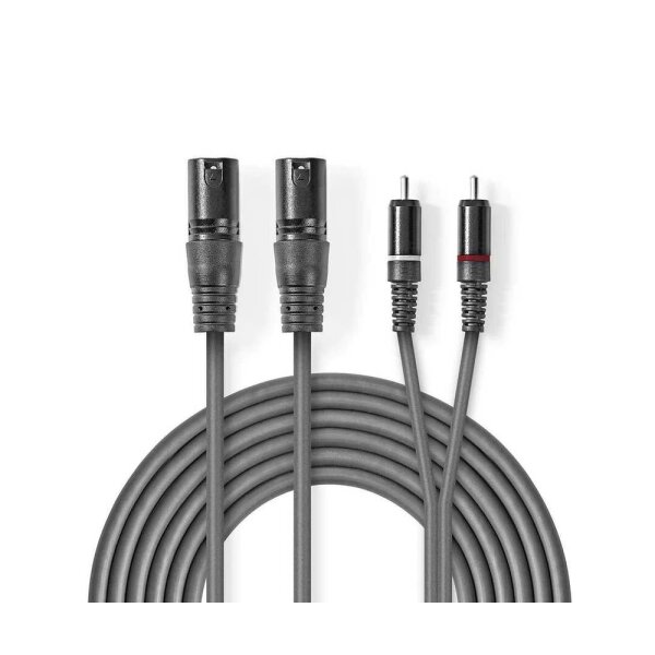 2x XLR 3-Pin Erkek - 2x RCA Erkek 1.5m Balanslı Kablo - Nedis Cable