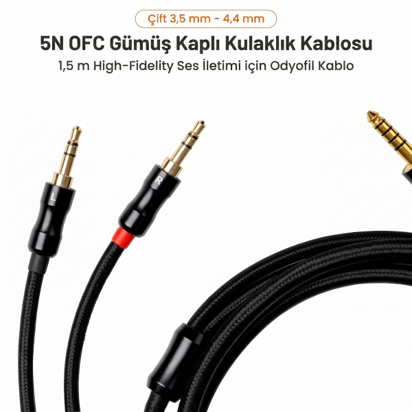 4.4mm | Pair 3.5mm Planar Magnetic Headphones Cable | 1.5mt - 2