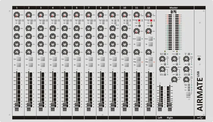 Airmate-USB 12 ch. triple input radio On-Air / Production console with 2x USB and 1x VoIP, 1x Bluetooth - 2