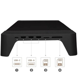 EYES 8 BLACK- Hızlı Wireless Şarj Hazneli - USB SD Kart HUB Çoklayıcılı Monitör Stand - Thumbnail