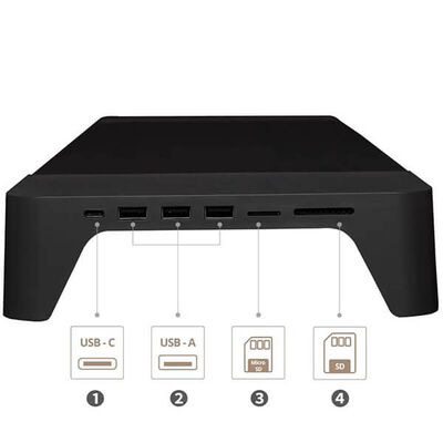 EYES 8 BLACK- Hızlı Wireless Şarj Hazneli - USB SD Kart HUB Çoklayıcılı Monitör Stand - 5