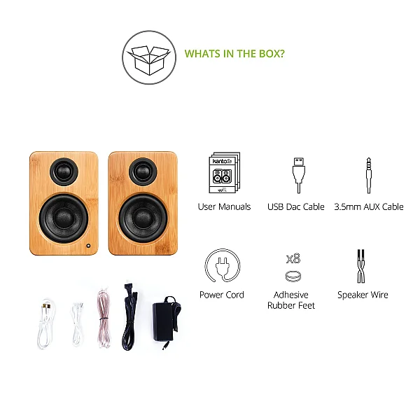YU2 | 100W Watt 3'' Aktif Hoparlörler, Bluetooth® - Bambu - 5