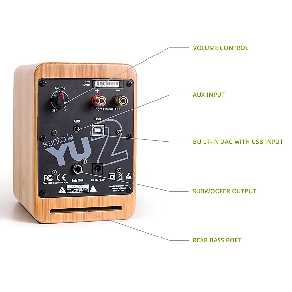 YU2 | 100W Watt 3'' Aktif Hoparlörler, Bluetooth® - Bambu - 6