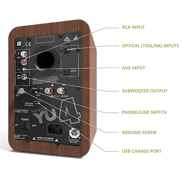 YU4 | 140W Watt 4'' Aktif Hoparlörler, Bluetooth® - Ceviz - 3